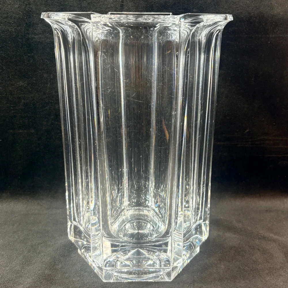 Mid-Century Modern Lucite Hexagon Vase Clear Acrylic 10 Inches